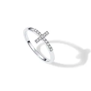 14K Gold Plated Cubic Zirconia Cross Ring for Women - Eternity Promise Ring for Her - Infinity Religious Wedding Band