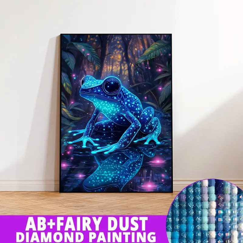 1PC framedless 5D Diamond Painting Kit-Glowing Blue Frog in Enchanted Forest Glowing Blue Frog in Enchanted Forest -Ornament Decorations for Home Resin Diamonds, AB Diamonds & Fairy Dust, Perfect for Adult Diamond Lovers,Holiday Gift