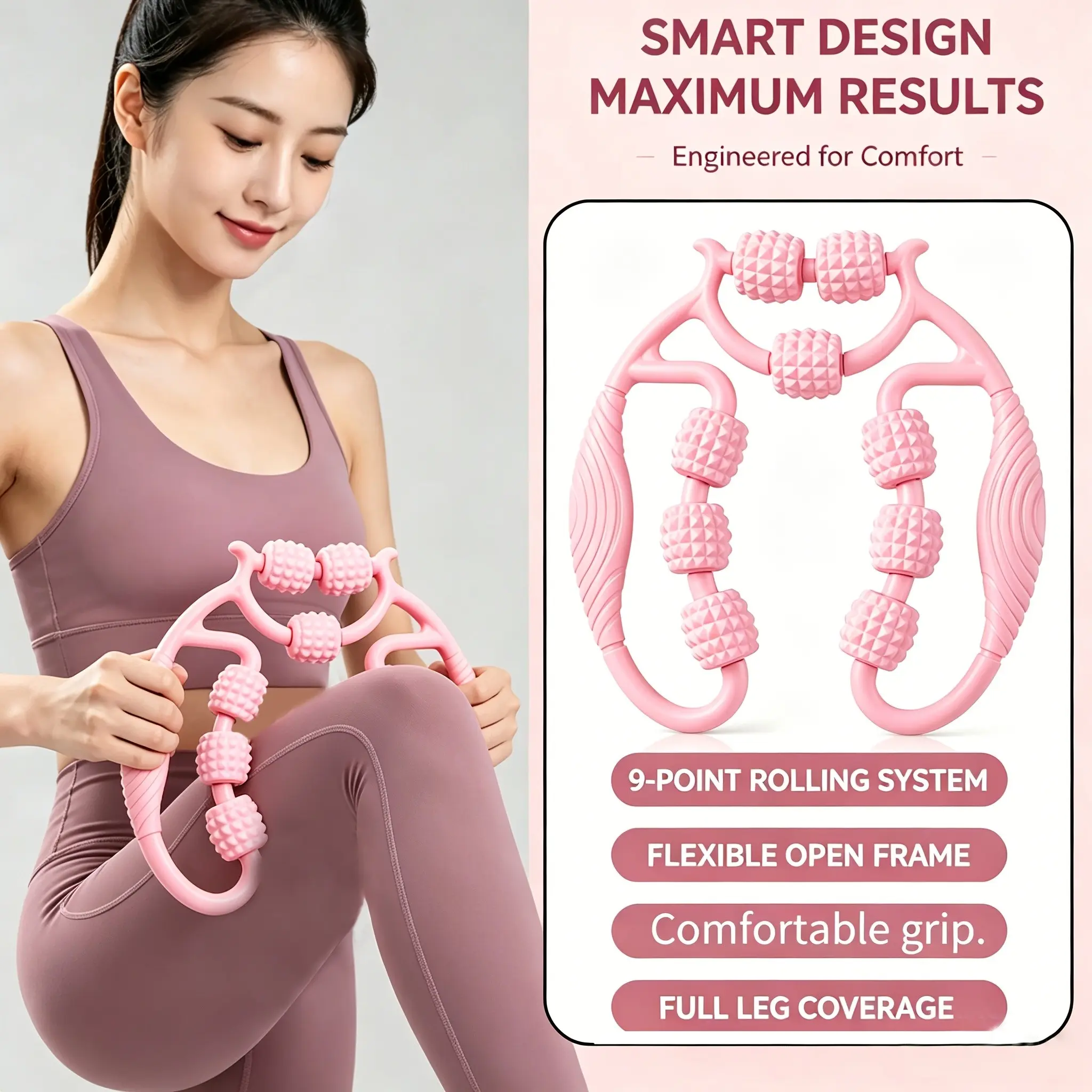 2-Piece Massage/stretcher Set, Round Leg Massager, Fascia Tool, Relieves Muscle Tension, Reduces Fatigue, Ideal for Legs, Neck, Arms, Includes Yoga Stretch Band