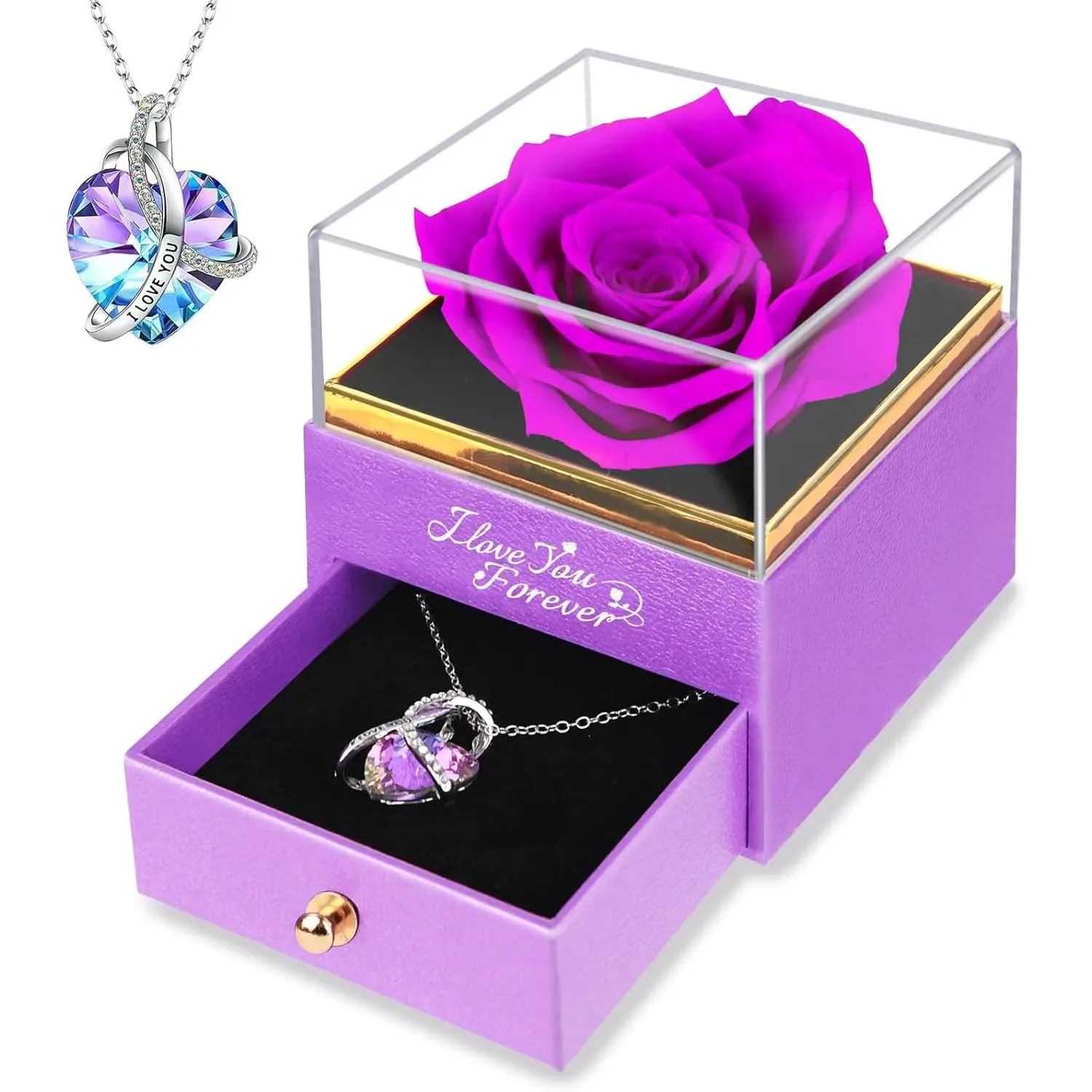Preserved  Gifts for Women: Valentines Day  Day Birthday Christmas Rose with Necklace