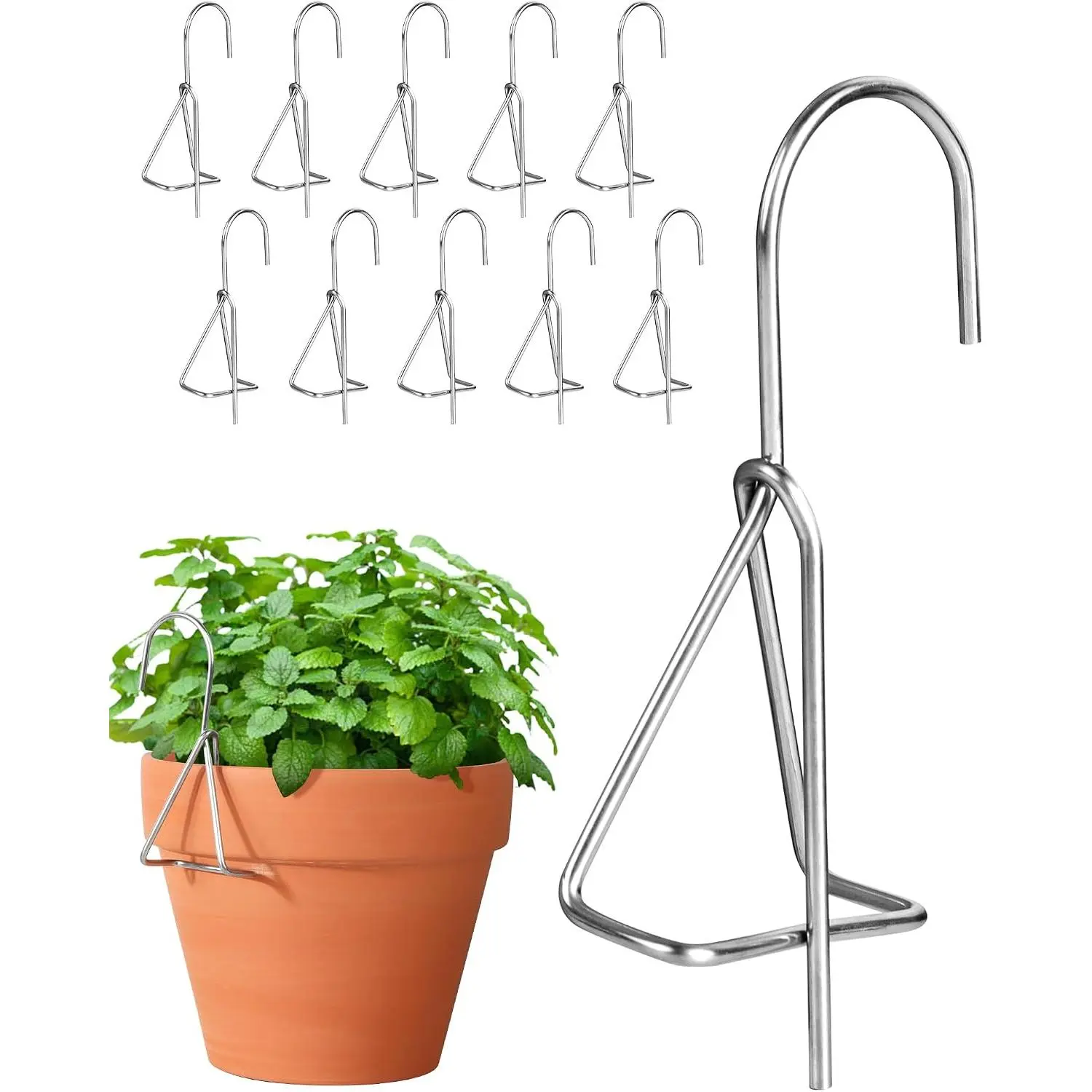 10 Packs Terracotta Pots Hanger Hooks,Sturdy Thick Stainless Steel  Hanger,Flower Pot Holders for Clay Pots,Wall and Fence Mounted  Holder, Cotta Pot  Holders(Side Hang,10Pack)