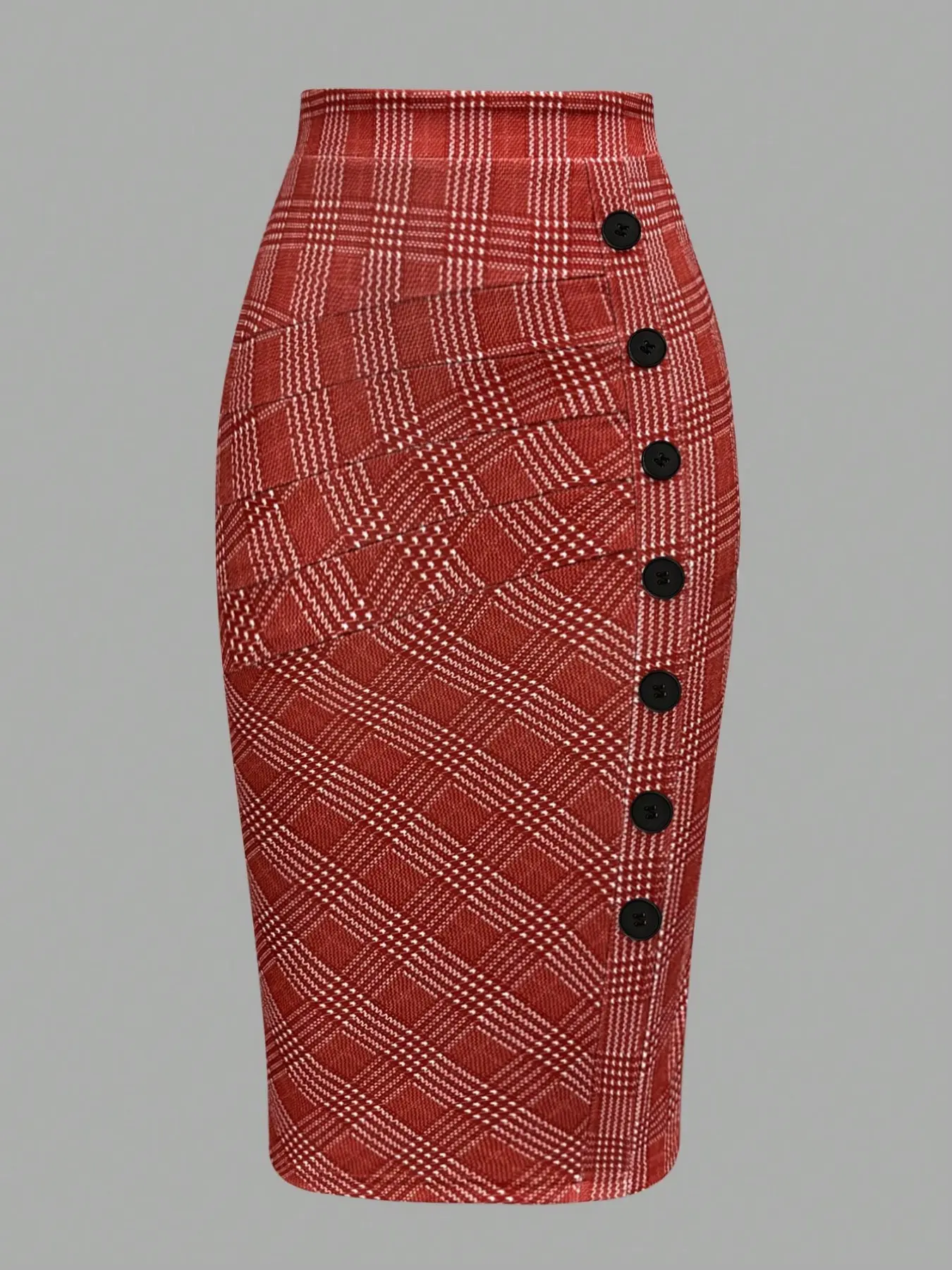 French Vintage Houndstooth Women's Casual Comfortable Daily Wear High Waist A-Line Button Skirt, Spring & Fall New Arrival, Loose Fit, Elegant OL Chic Style