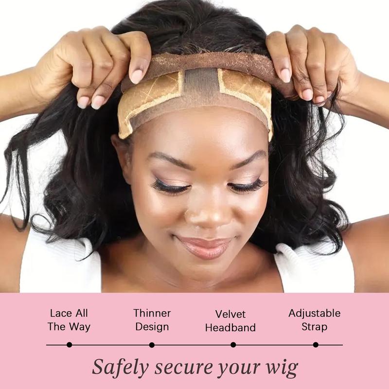 Adjustable Lace Wig Grip Band, Wig Grip Band for Lace Front Wigs, Wig Gripper with Ear-cutouts, Natural Lace Edge, Comfortable Breathable No-headache Comfortable and Secure Glueless Velvet Headband