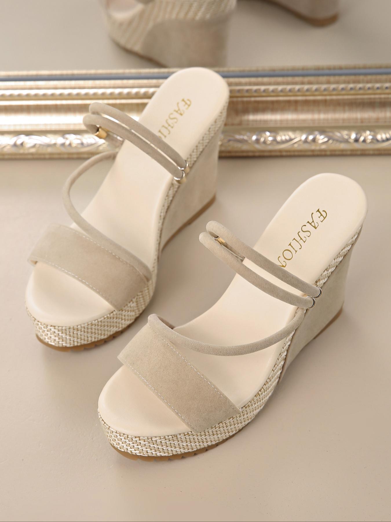 Women's Fashionable Solid Color Wedge Sandals, Casual Comfortable Breathable Sandals for Daily Wear, Lightweight Wedge Heels for Women & Girls