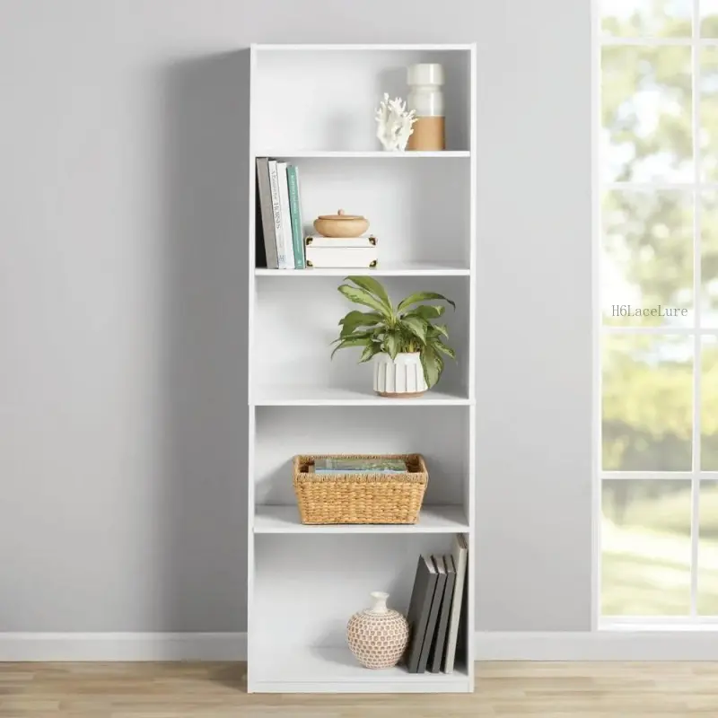 5-Shelf Bookcase with Adjustable Shelves, White/blackH6LaceLure