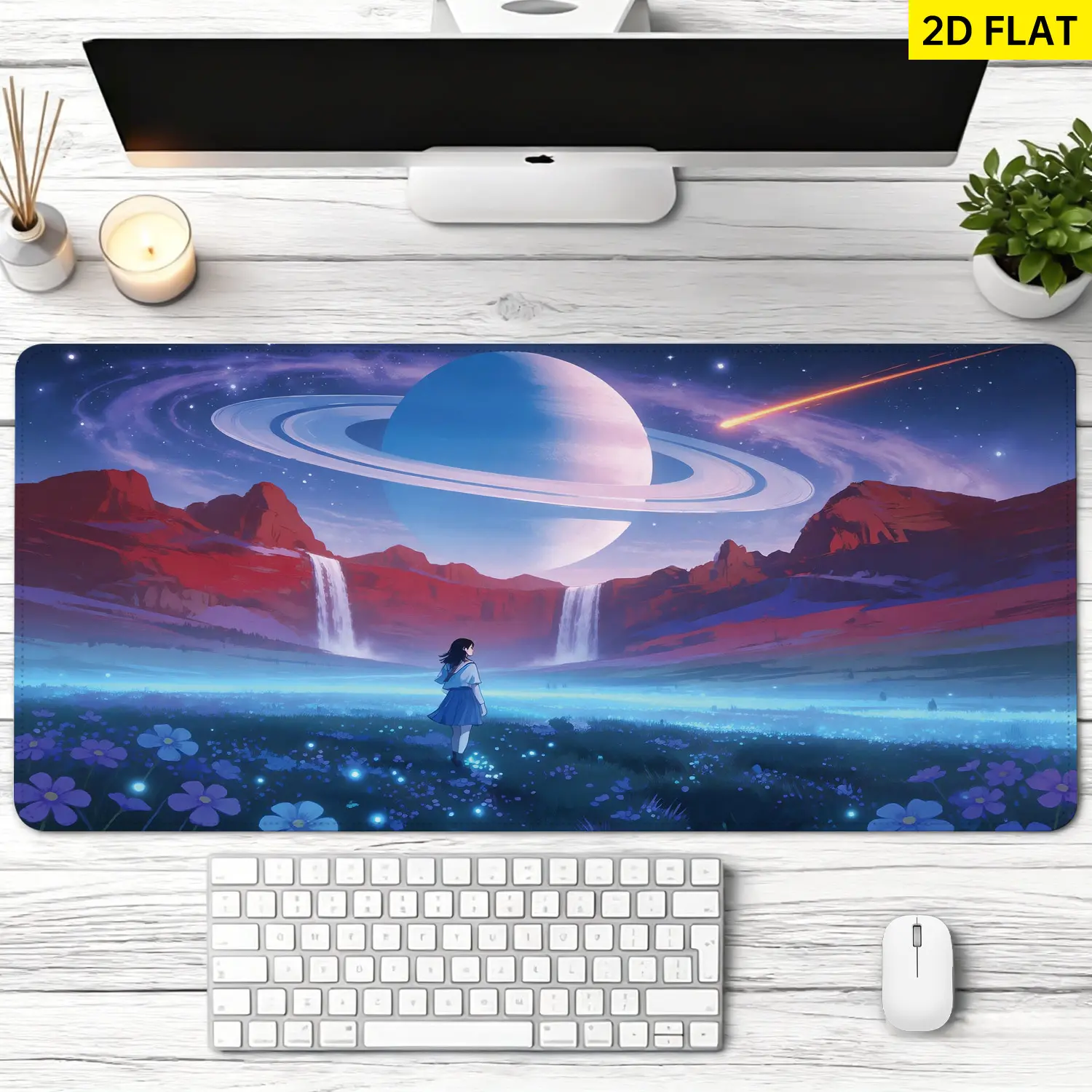 Extra Large dreamy cosmic landscape Saturn night sky Mouse Pad,Non Slip Rubber Pad,Desktop Decoration Drotection Pad,Washable,Lock Edge Multi Size,Premium Multipurpose Mousepad For Office,Gaming Desk,Gift for Family and Friends