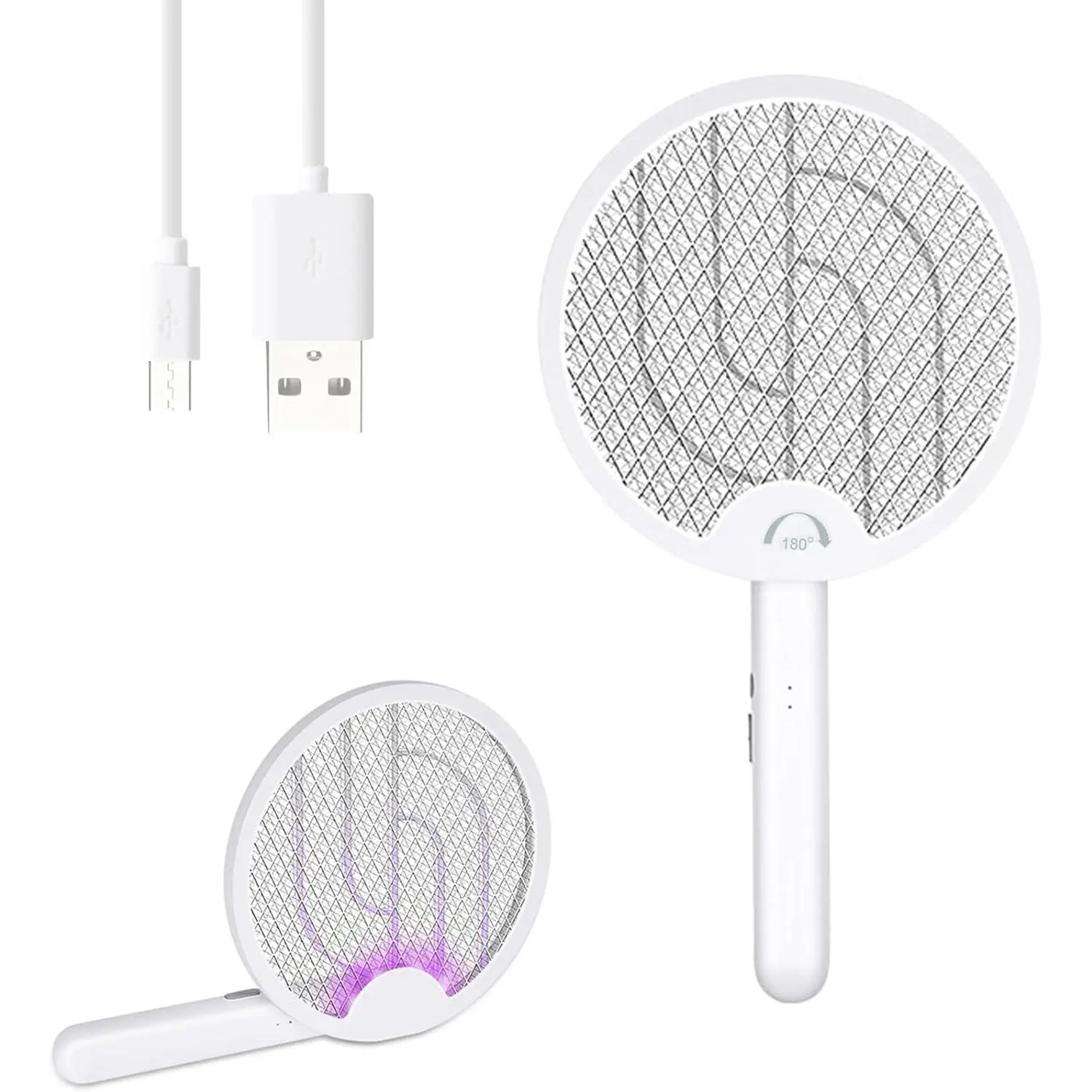 Upgraded Electric Fly Swatter for Indoor and Outdoor Portable Foldable Rechargeable with Improved Battery Life Fly Zapper USB Charging Cable