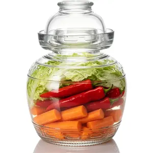 1.5L Glass Jar with Lid Fermentation Jar, Traditional Fermenting Kit Crock with Water Seal Airlock Lid, Pickle Jar for Pickles Kimchi, Sauerkraut, Wine Brewing Kombucha