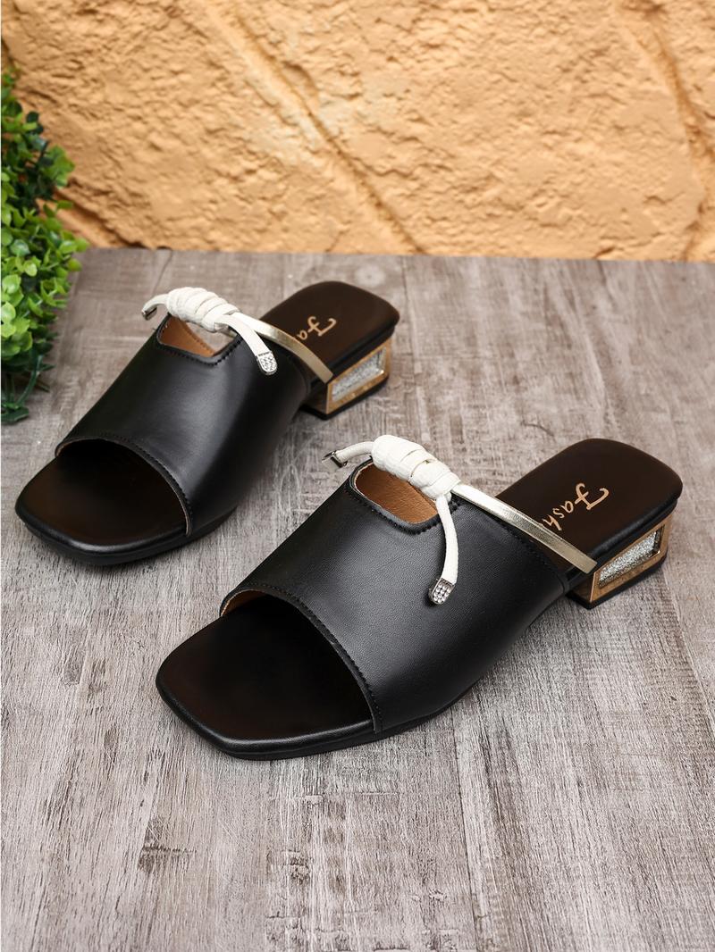 Women's Fashionable Rhinestone Decorated Slide Sandals, Casual Comfortable Heeled Sandals for Summer, Female All-match Shoes for Daily Wear, Girl