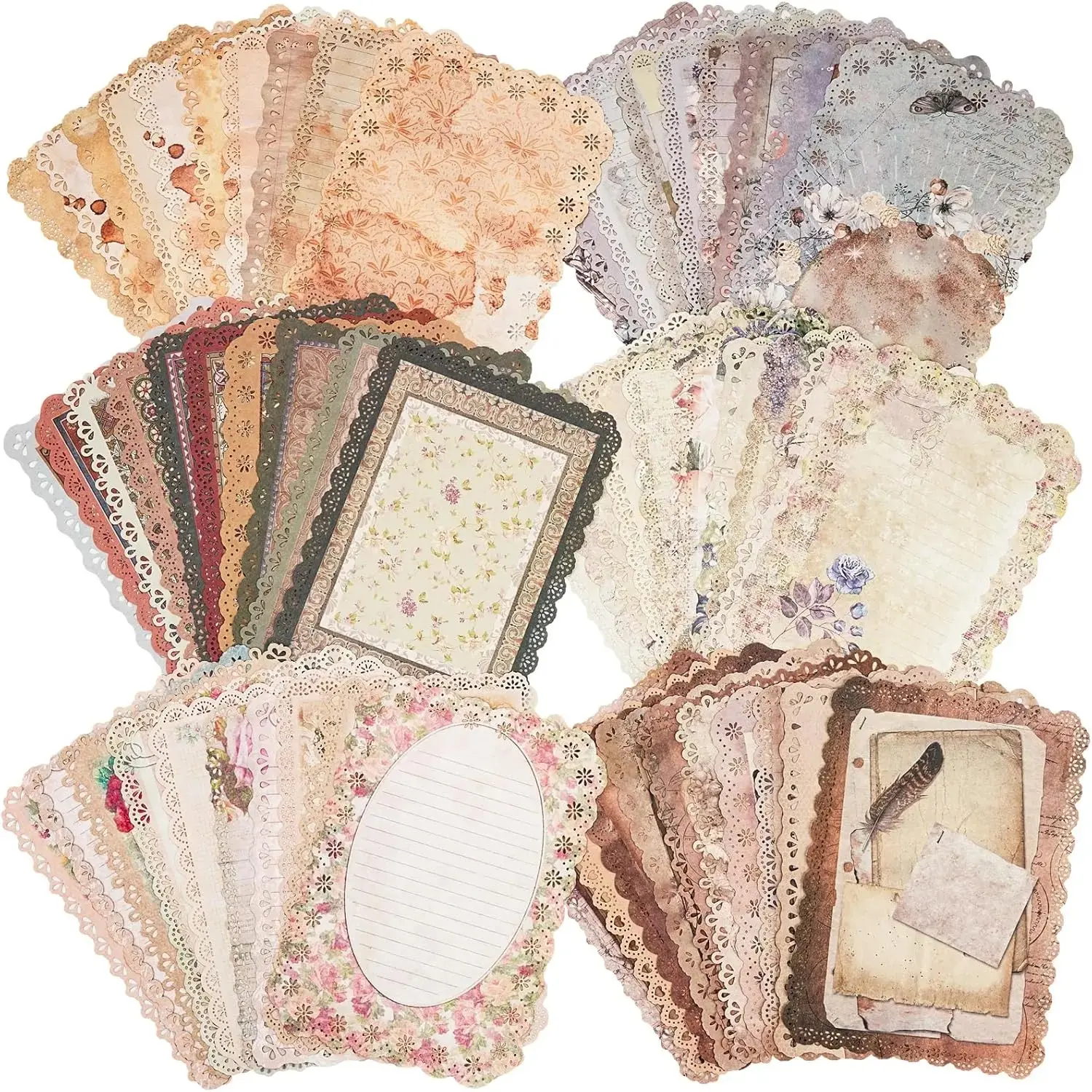 Vintage Hollowed-Out Lace 6-Pack Scrapbooking Supplies, Astrology Shabby Chic Craft Paper Gift Set, Junk Journal Stationery for Beauty & Personal Care Makeup Sets