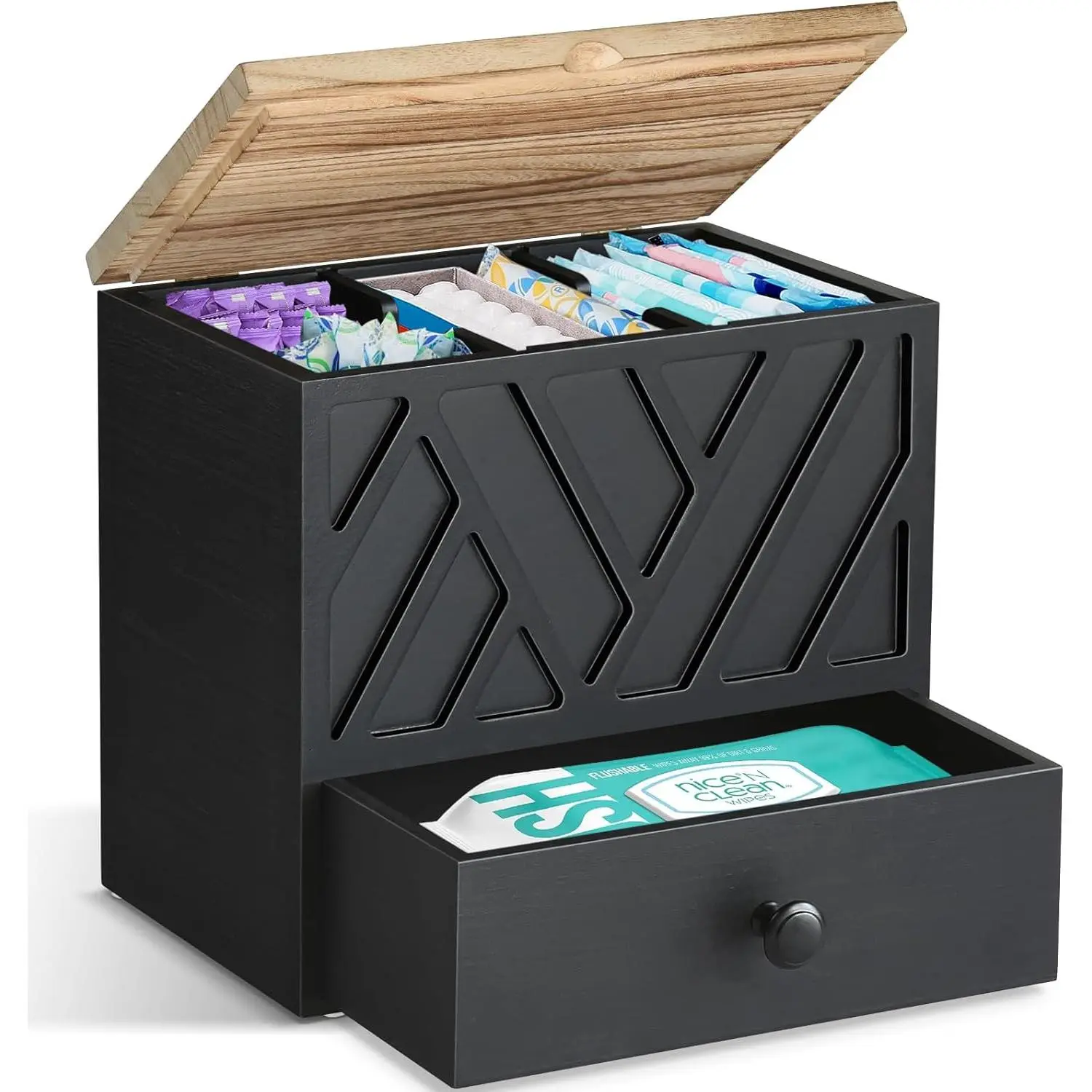 Tampon Holder for Bathroom Decor, Feminine Product Organizer with Lid and Drawer,  Week Tampon Storage,  Pad and Tampons Organizer for Toilet Storage, Bathroom Accessories Box for Girl Stuff