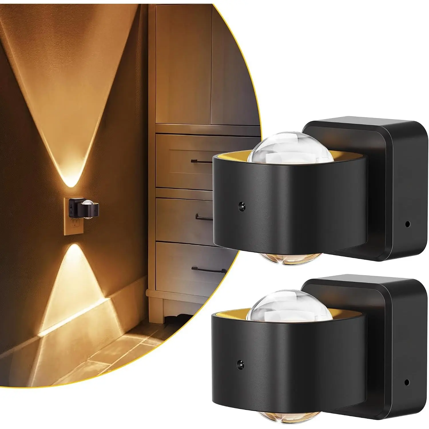 LED Night Light Projector, Night Lights Plug into Wall, Dusk to Dawn Sensor, 180°Rotating Nightlight for Kids, 0-150LM Dimmable Soft White Ambient Lighting for Bathroom, Decor, Gifts, 2 Pack