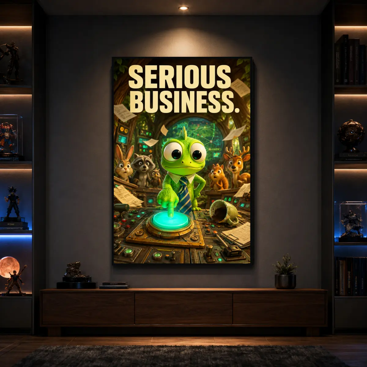 Hoppers Tom Funny Canvas Wall Art Poster, Serious Business Cartoon Lizard Print, Viral Meme Room Decor for Bedroom, Dorm, Gaming Room, Teen Entertainment Space, Humorous Gift for Animation Fans