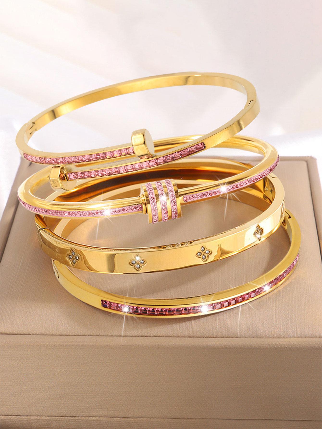 4-piece Elegant Trendy Bangles Bracelet Set, Lightweight Stainless Steel Fashionable Exquisite Trendy Bracelet for Daily Wear, Perfect for Holidays and Gifts