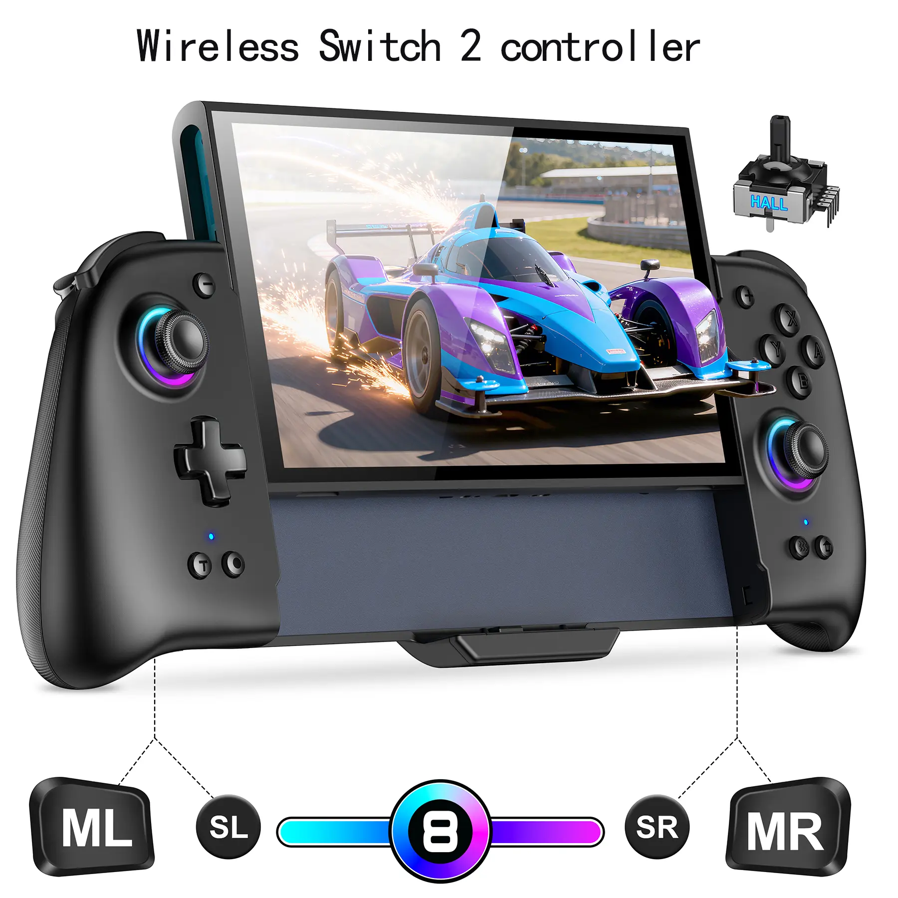 Switch 2 Controller, Switch 2 Accessories Wireless Pro Controller with No-drift Hall Effect Joystick, 4 RGB Mode, 10H+ Battery, Turbo&Macro, Full-Size Hand-Curve Design Comfort for Nintendo Switch 2 Games