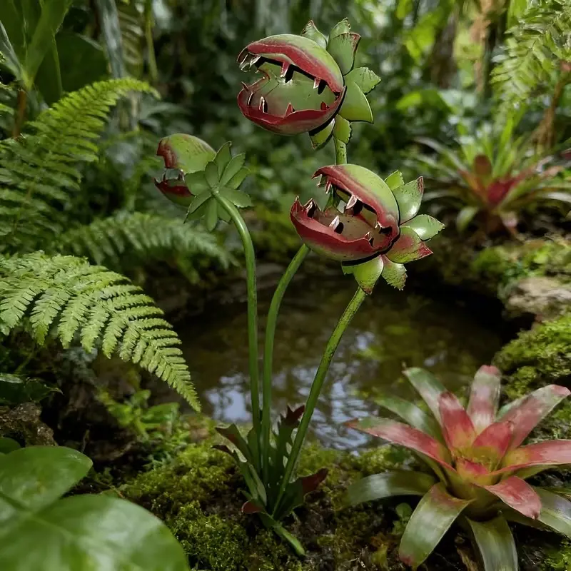 Vintage Rustic Iron Carnivorous Plant Garden Stake, Realistic Design Adds Spooky Charm, Enhances Courtyard Ambiance, Unique Eye-Catching Decor