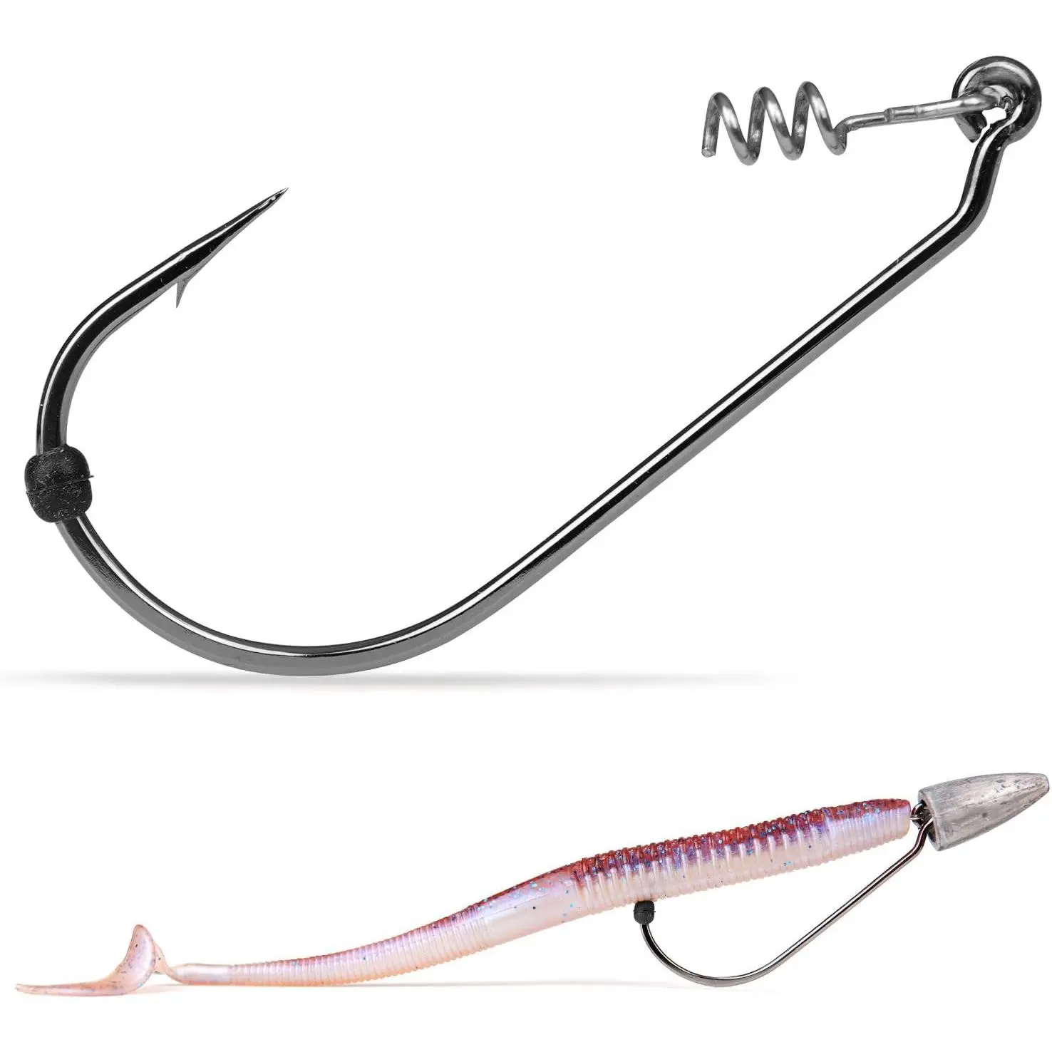 40/30pcs Weedless Flipping Worm Hooks with Screw Lock &   Stopper, 2# 1# 1/0 2/0 3/0 4/0 5/0 Heavy Shank Bass Hooks for Texas &   Fishing