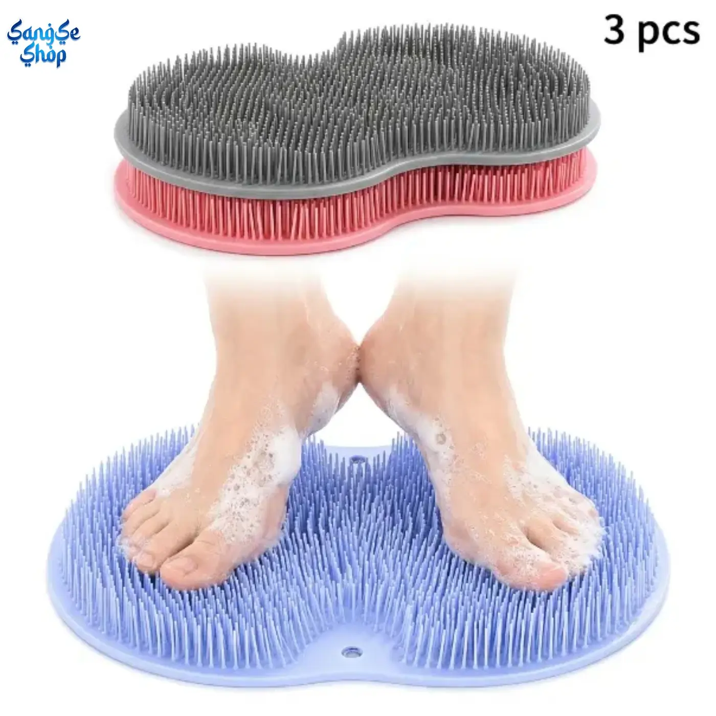 3PCS Shower Foot Scrub Mat with Suction Cups, Hands-Free No-Bend Foot Exfoliator & Massage Pad, Anti-Slip Shower Pedicure Tool for Dead Skin & Callus Removal, Deep Cleaning Heel Care Spa Foot Scrubber for Smooth Sandal-Ready Feet
