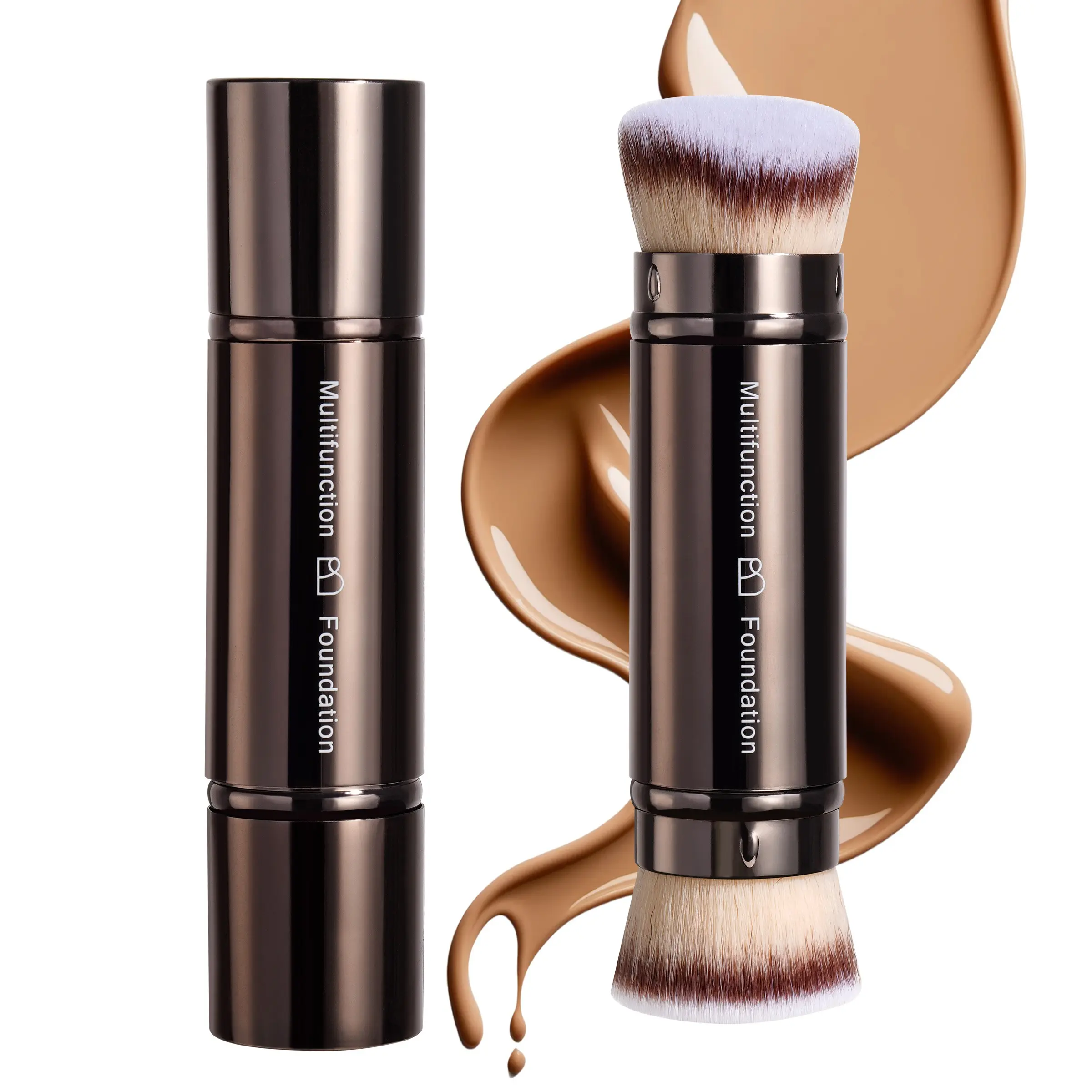 Dual-Ended Face Makeup Brush Set, Multifunctional Makeup Brush, Soft Synthetic Fiber Foundation & Loose Powder Brush, Perfect for Bb Cream, Concealer, Flawless Finish