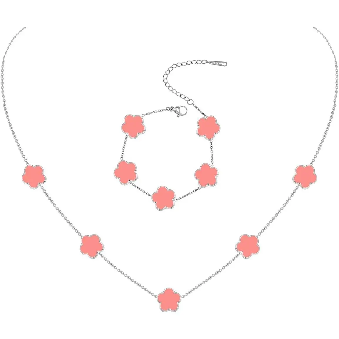 Plated Stainless Steel Flower Bracelet and Necklace  Set for Women