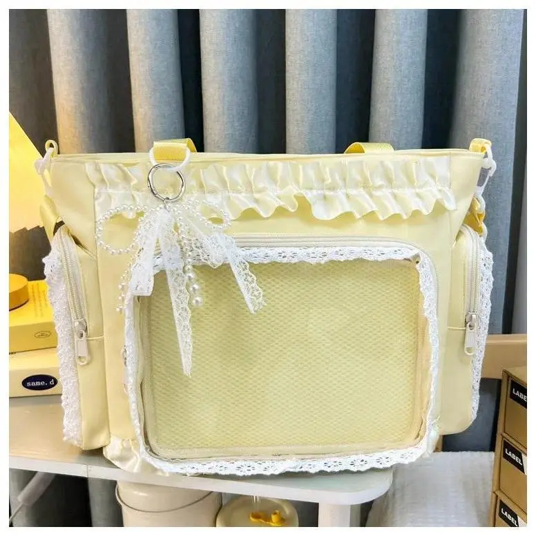 Y2k New Sweet Ita Shoulder Bag Lolita Girl Transparent Crossbody Bag Women Large Capacity Lace Tote Bag Cute DIY Display Handbag