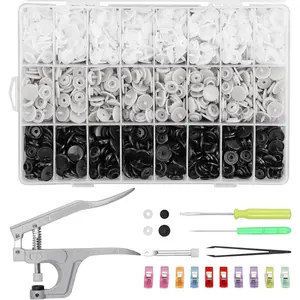 Snaps and Snap Pliers Set, 408 Sets T5 Plastic Snap Buttons 3 Color, Snap Fasteners Press Pliers Snaps Starter Setter Tool for Clothes Sewing Bibs Rain Coat DIY Crafting