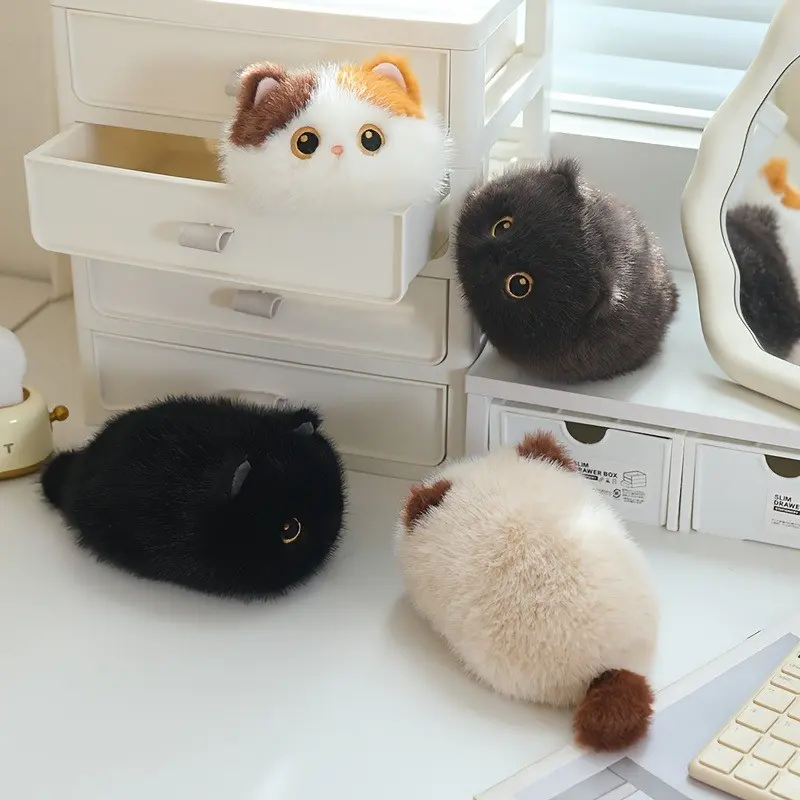 Large Cute Cartoon Round Cat Head Plush, Soft Fluffy Small Cat Stuffed Animal Desk Decor, Birthday & Holiday Gift for All Ages, Huggable Stuffed Animal