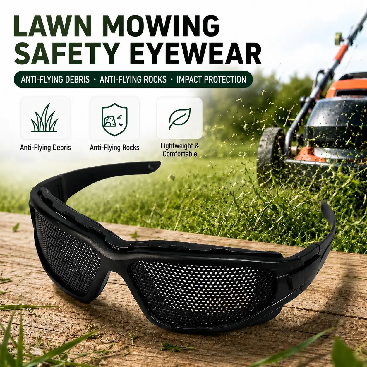 Impact Resistant Metal Mesh Goggles, Breathable Protective Eyewear for Airsoft, Hunting, Motorcycle, Weeding Work Safety Glasses