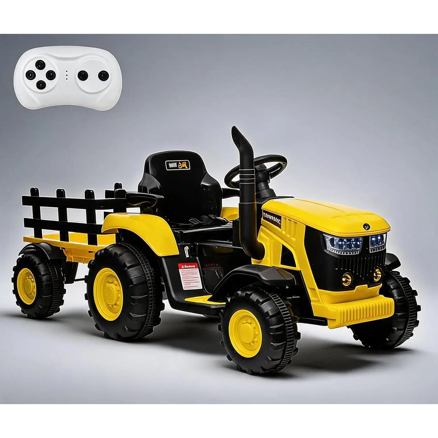 Kids Electric Ride On Tractor, 12V Battery Powered Toy for Ages 3-6. 6-Wheel Stable Design, Dual Motors, 4 MPH. Yellow Farm Tractor for Boys & Girls. Outdoor Play, Birthday Gift. Durable PP Material