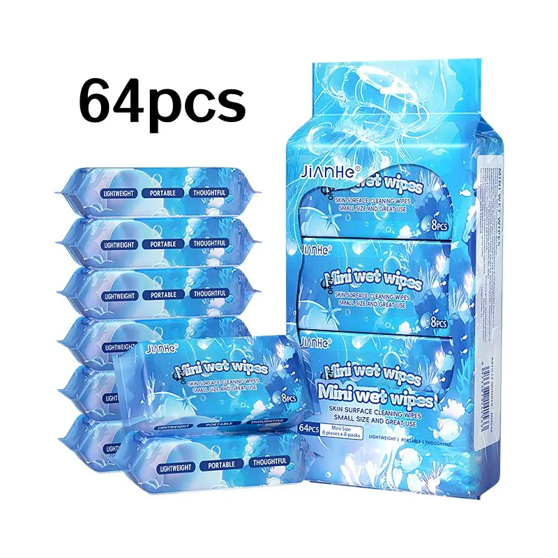 64pcs Portable Wet Wipes, Compact and Convenient, Ideal for Shopping, Business Trips, School, Work, Outdoor, Camping, Travel, Soft and Skin-Friendly