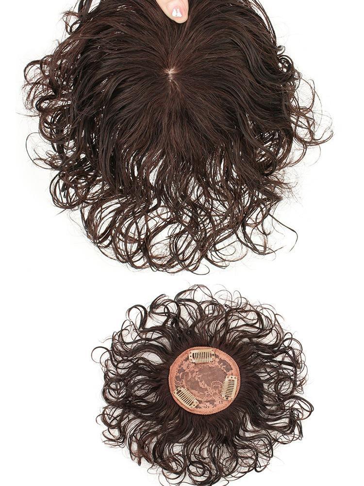 Natural Color/Dark Brown Human Hair Toppers For Women 3 Clips In Curly Topper Hairpieces For Hair Loss Volume Cover Grey Hair