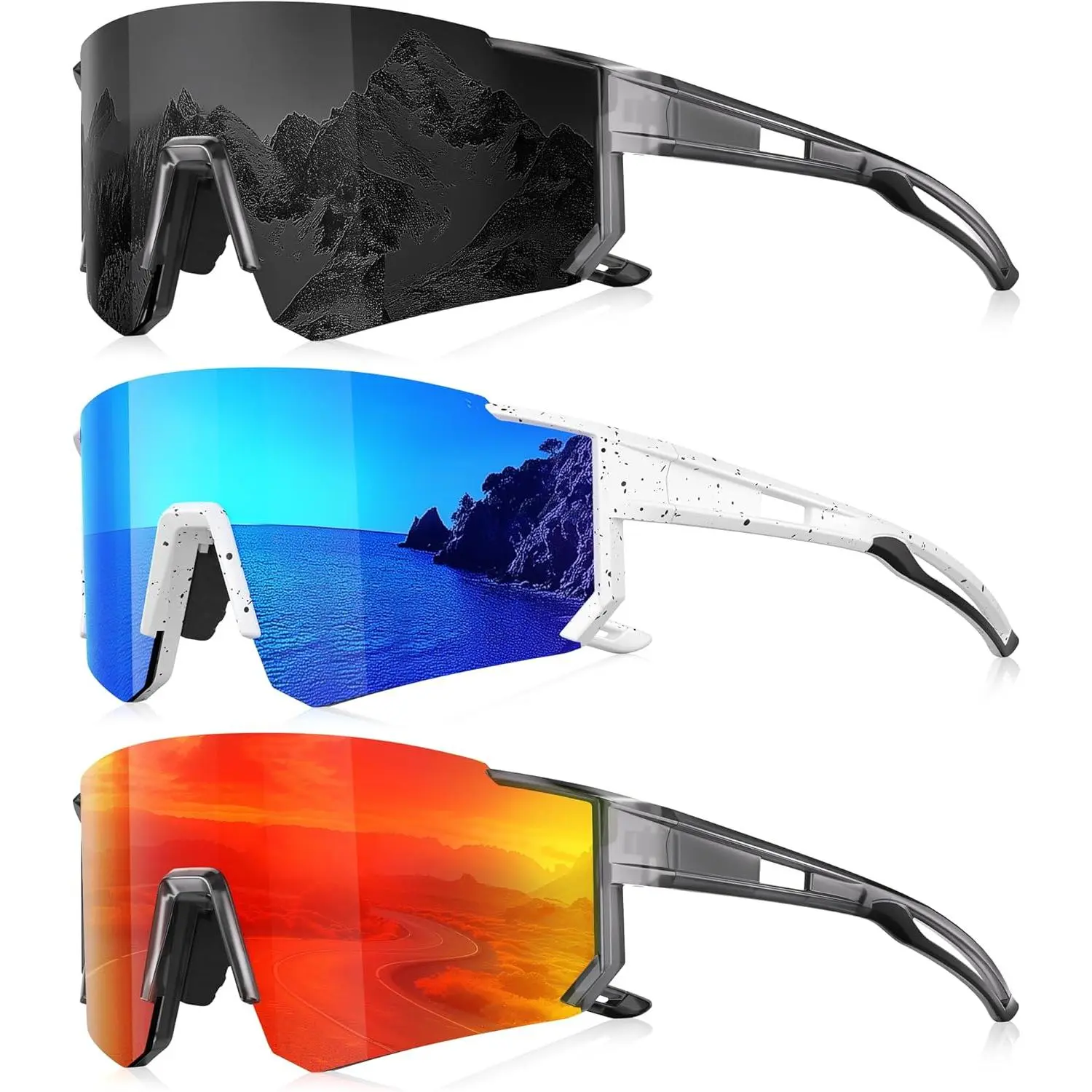 3 Pack Polarized Sunglasses for Men Women, Sports Mens Sunglasses with UV Protection for Baseball Cycling Running