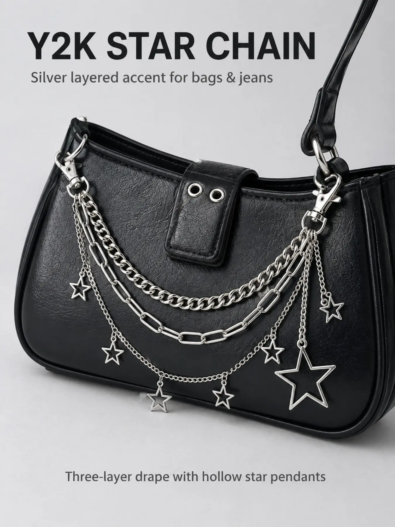 Aesthetic Streetwear Star Chain Bag Ornament, Double Clasp Punk Metal Waist Chain, Teen Girls Y2K Custom Purse Decor Gift, Trendy Bag Charms, Fashion Bag Charms, Bag Accessories, Bag Decorative Chain