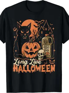180gCelebrate Halloween with a Humorous Pumpkin And Black Cat Unisex T-Shirt, Featuring a Casual Crew Neck And Short Sleeves. Made from Comfy, This Trendy Top Is Perfect for A Season, Offers Slight Stretch, And Fits All Body Shapes