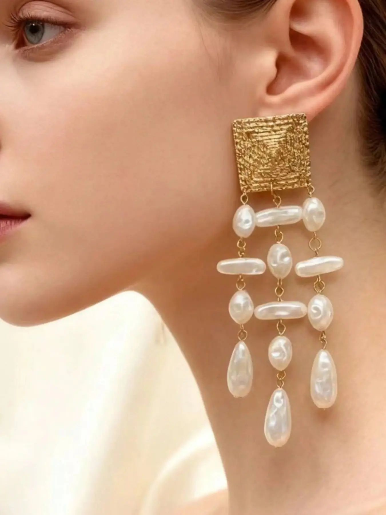 Elegant Baroque Style Faux Pearl Tassel Dangle Earrings, Long Layered Drop Earrings for Women, Perfect for Weddings and Parties