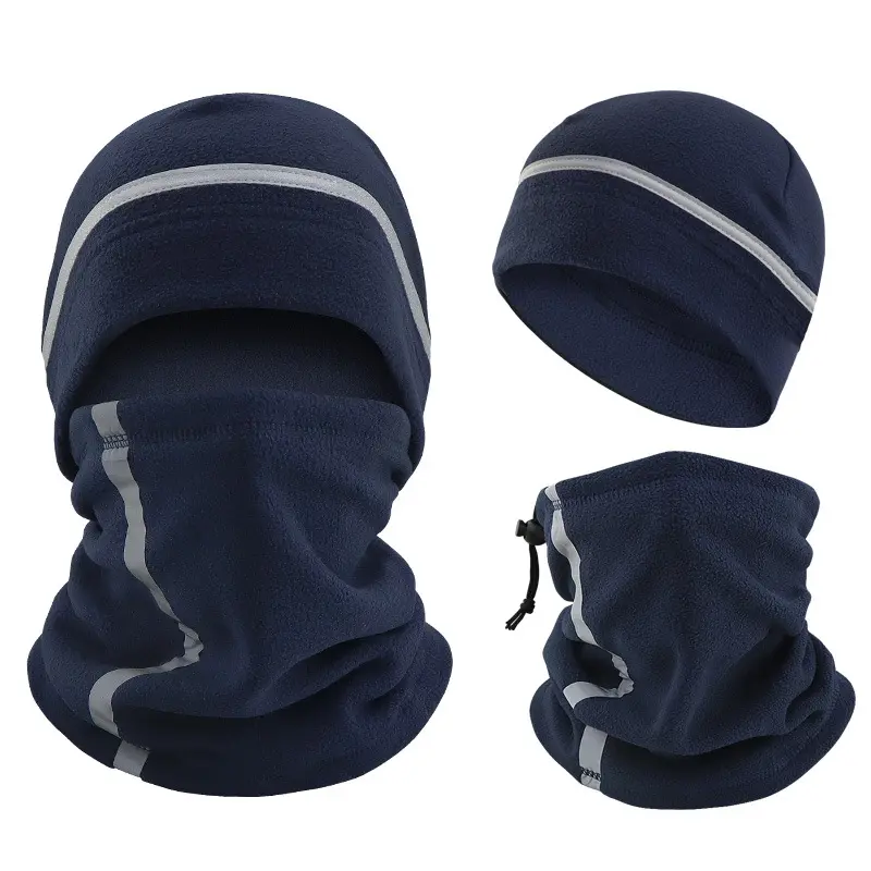 Daily Commute & Bike Riding Winter Reflective Hat Set, Men Women Thermal Safety Cycling Cap Neck Gaiter, High Visibility Reflective Strip Winter Hat Neck Gaiter Set, Windproof Warm Hat for Outdoor Evening Travel