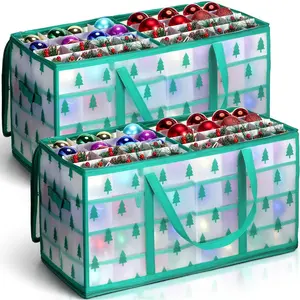2 Pcs Christmas Ornaments Box with Dividers, Zippers, 8 Trays,128 Slots, Christmas Containers Xmas Ornaments Organizer for Balls Ornaments(Christmas Tree)