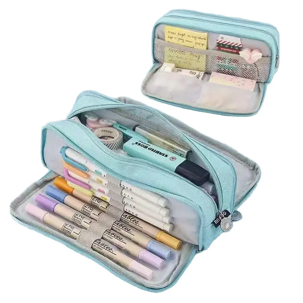 Large-Capacity Double-Open Solid Zip Pencil Pouch - Built to Last Office Stationery Bag for Students, Organization Storage with Rulers/Calculator, Stuff for School