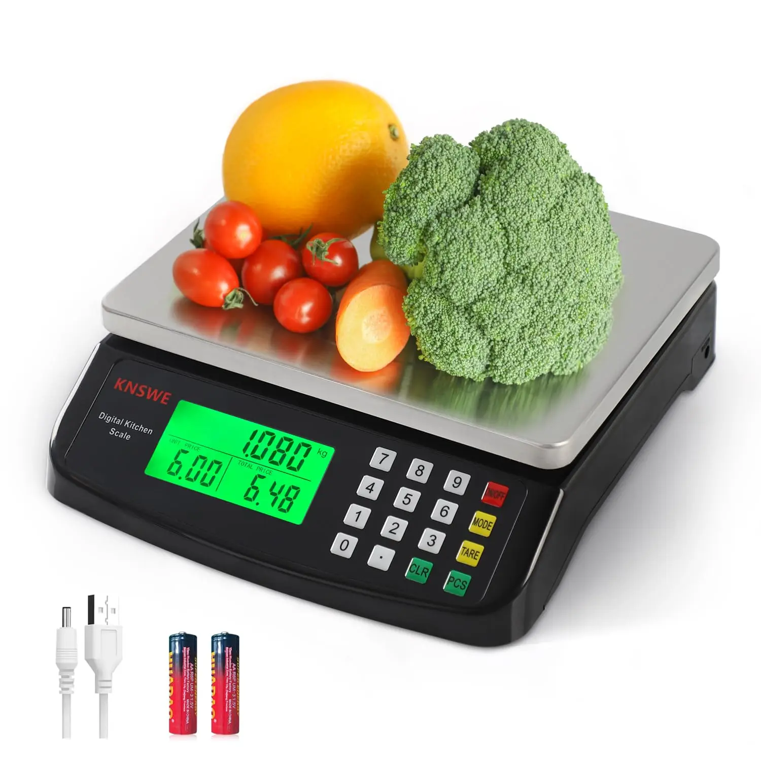 40KG/88LB Large Black Digital Stainless Steel Kitchen Scale - Commercial Use, Price Computing, Tare Function, Parts Counting, Accurate Portion Measurement for Cooking, Deli Stores, Accurate Portion Measurement Kitchen Scales