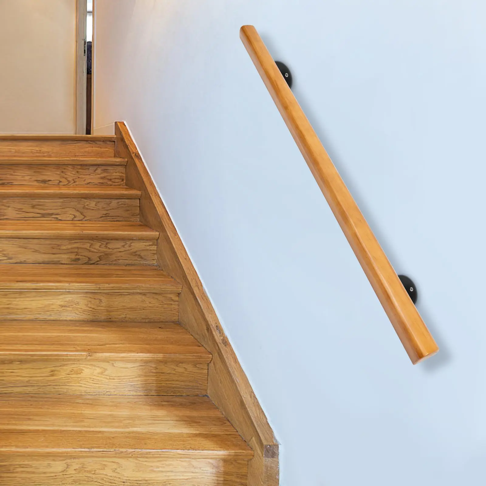 48inch Wood Handrails for Indoor Stairs, Wall Mount Stair Handrails,Safety Non-Slip Stair Railing,Professional Pine Handrails Support Rod Complete Kit with 2 Metal Handrail Brackets Modern Home