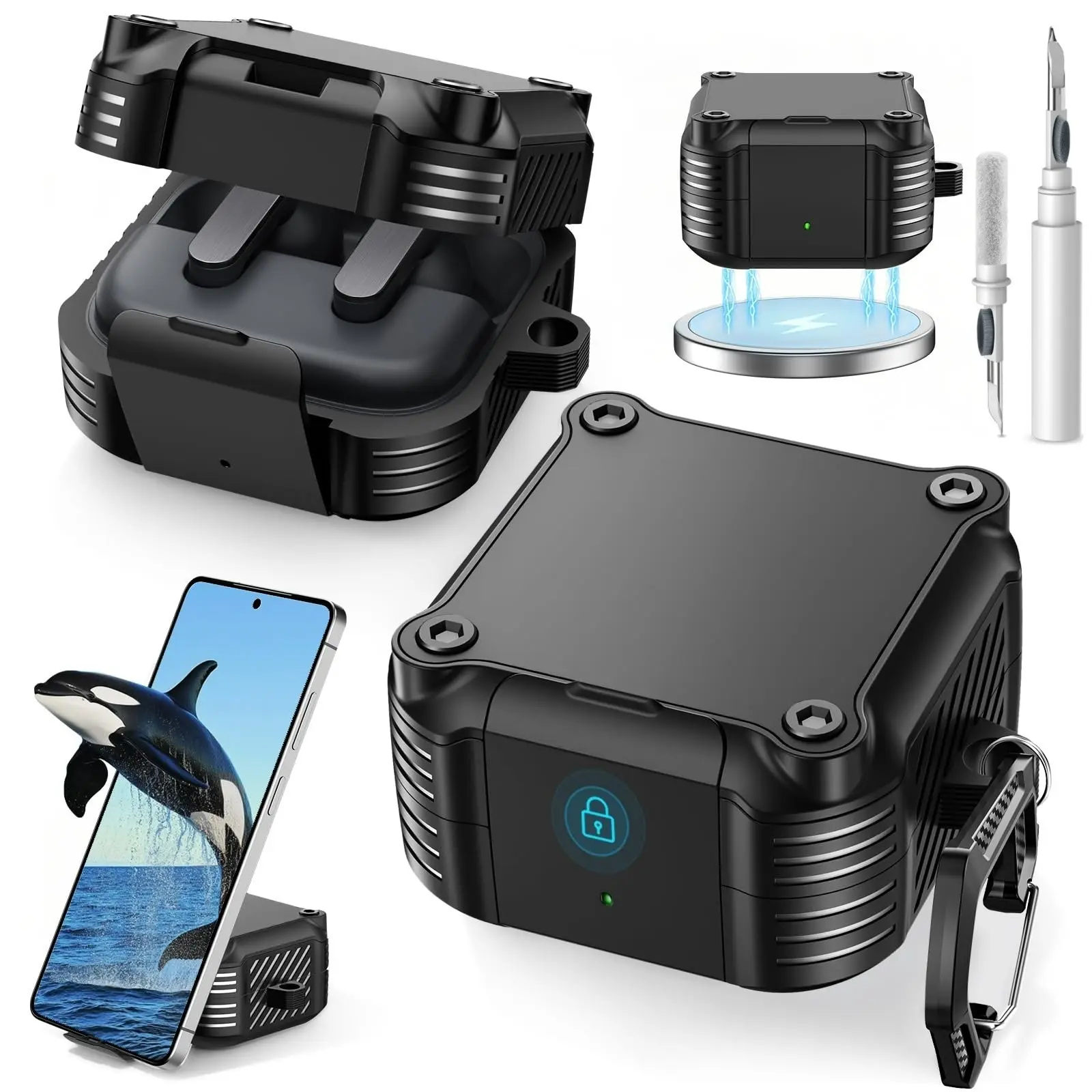 Earphone Case for Samsung Galaxy Buds 4 Pro/Buds 4 with Lock Rugged Cover with Phone Stand Compatible with MagSafe Cases For Samsung Galaxy Buds 4/4 Pro