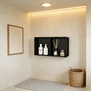 Stainless Steel Shower Niche 24"x12", Recessed Wall Shelf with LED Light, No Tile Needed – Matte Black, Built‑in Storage