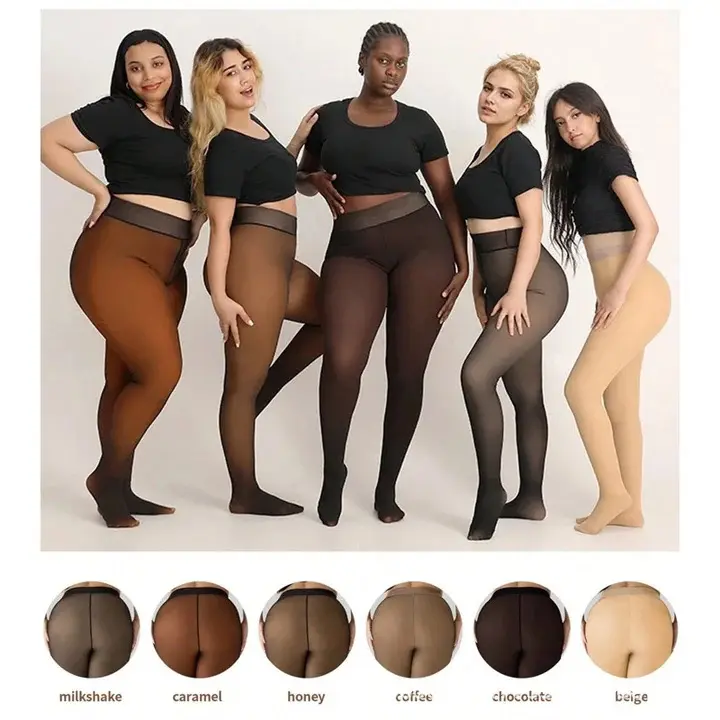 Women's Fleece-Lined Sheer Tights - Plus Size, Footed Pantyhose with Sheer Look, Warmer Thermal Warmth, Butt Lift for Cold Weather