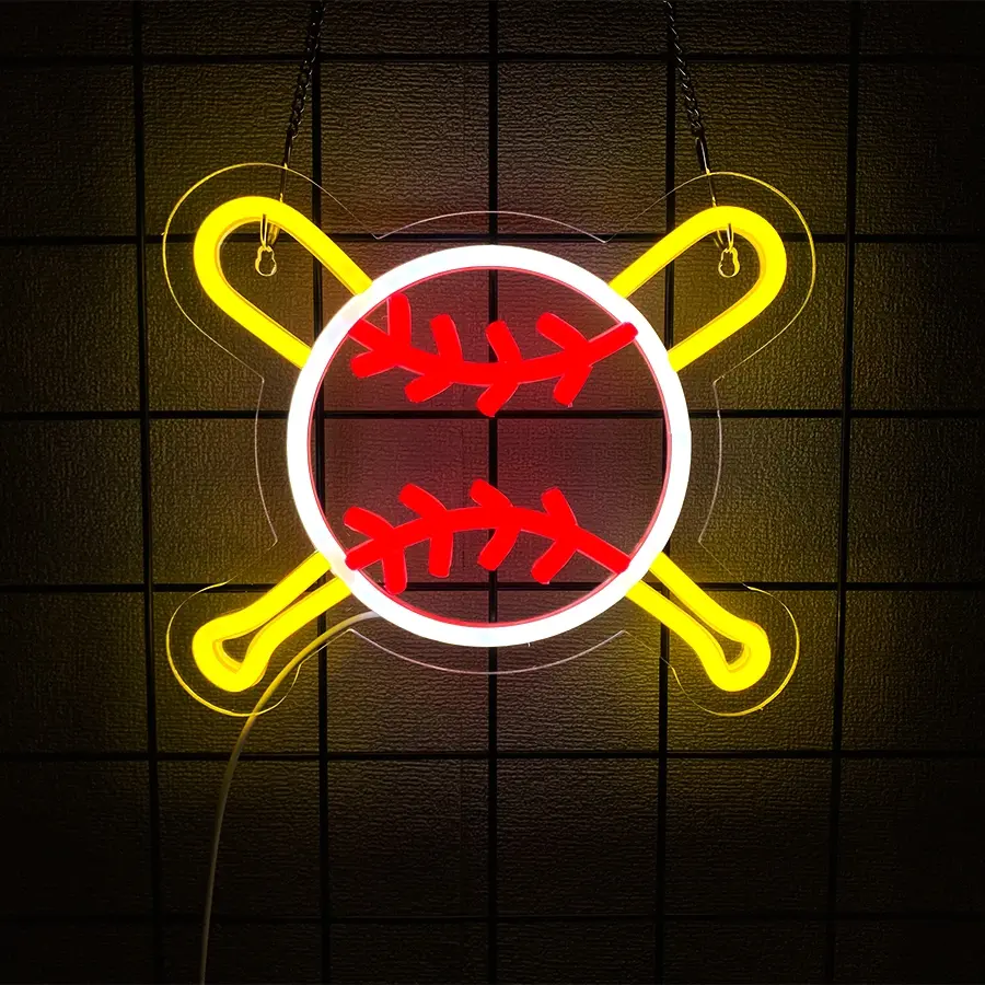 Baseball Neon Sign - Sports Wall Decor with USB Power, Decorative Light, Unique Gifts for Men & Boys Ages 8-12, LED Bedroom Lights for Man Cave, College Dorm, Baseball Fan Accessories
