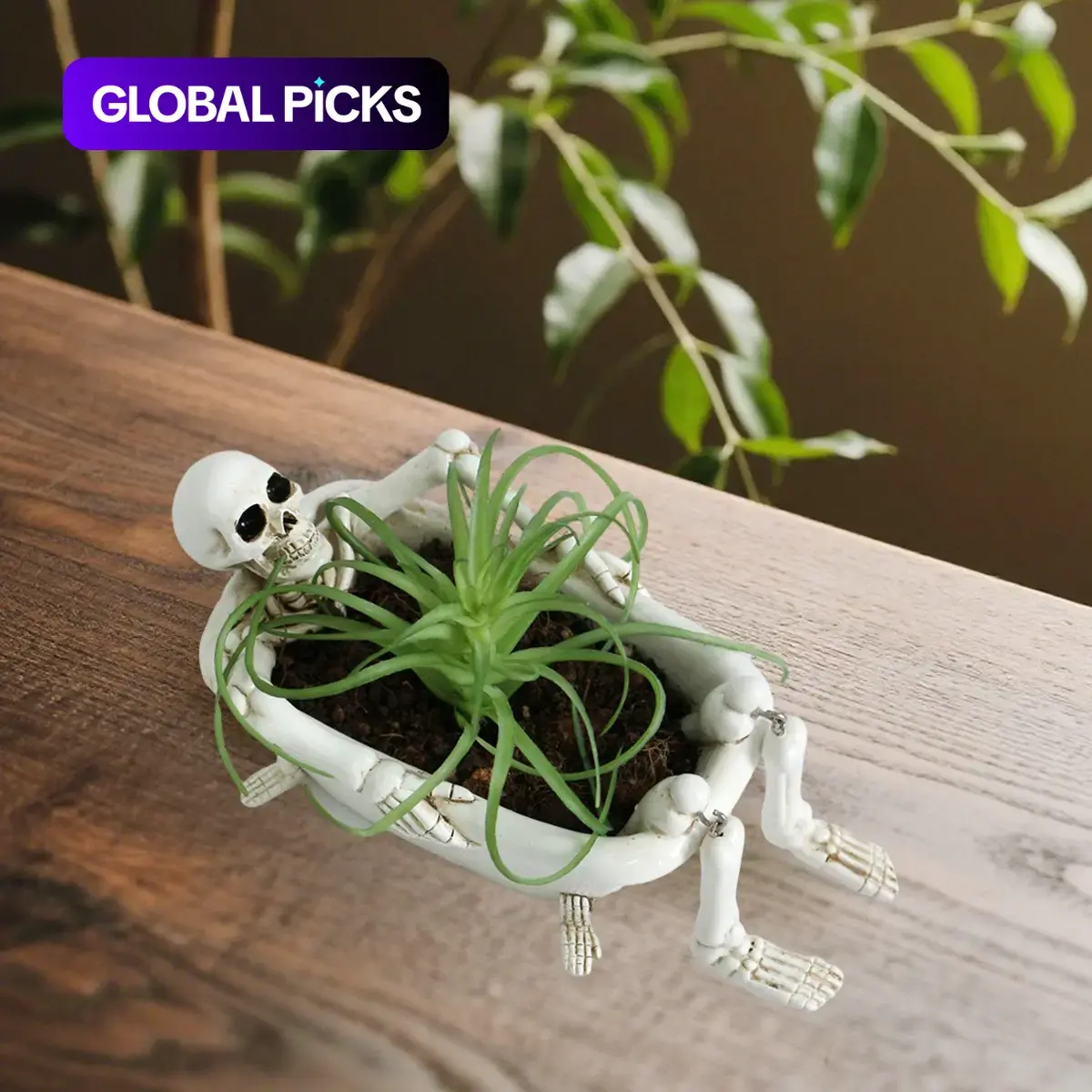 Creative Halloween Skull Resin Flower Pot, 6.37 Inches Bath Tub Planter with Drainage Hole, Bathroom Soap Holder/Potted Plant Decor/Household Small Storage, Succulent Pot, Plant Pots