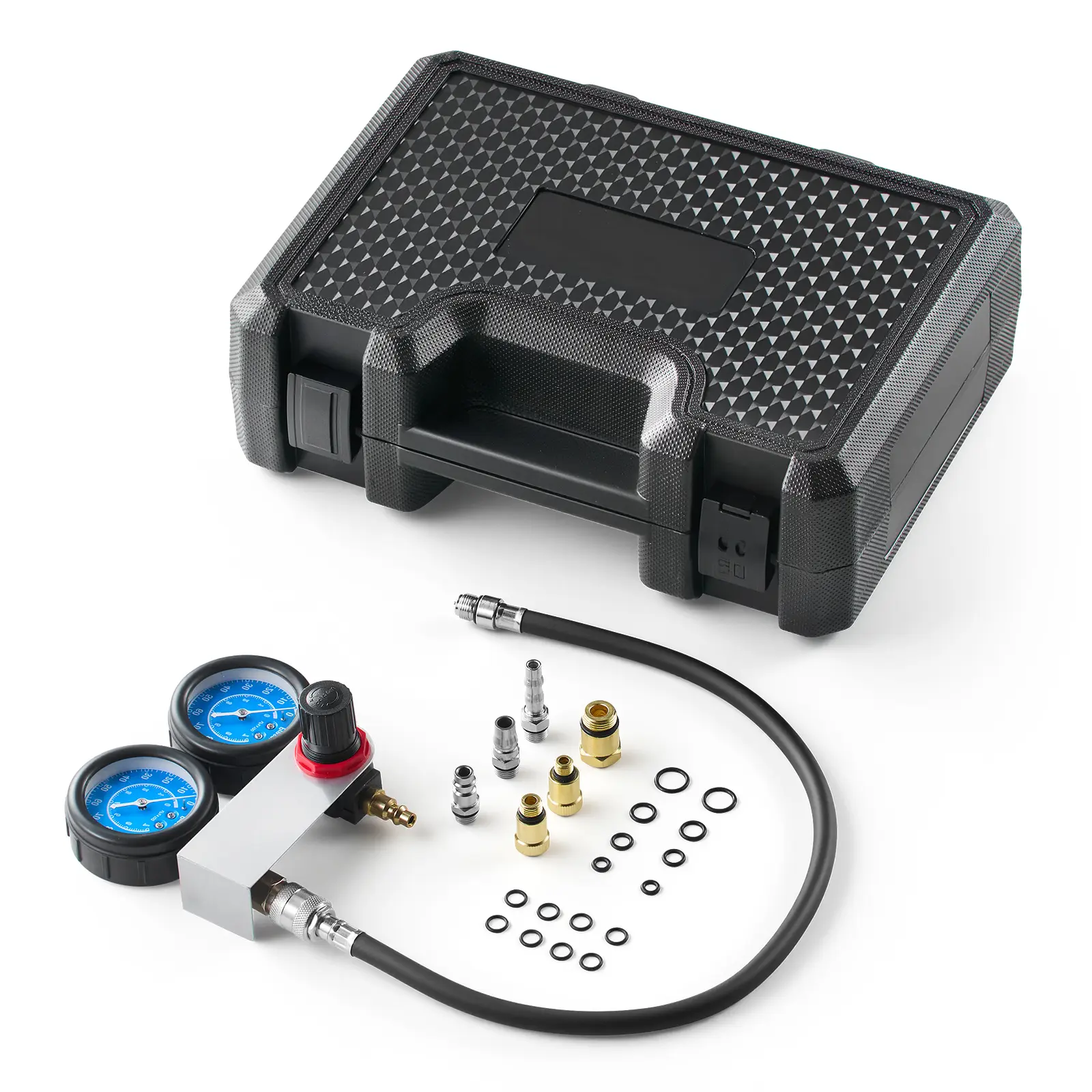Engine Cylinder Compression Tester Kit, Pressure Gauge Range of 0-100 PSI, Automotive Leak Down Tester Kit with 4 Adapters & Air Fittings, Pressure Check & Leakage Rate Test on Cars, Motorcycles