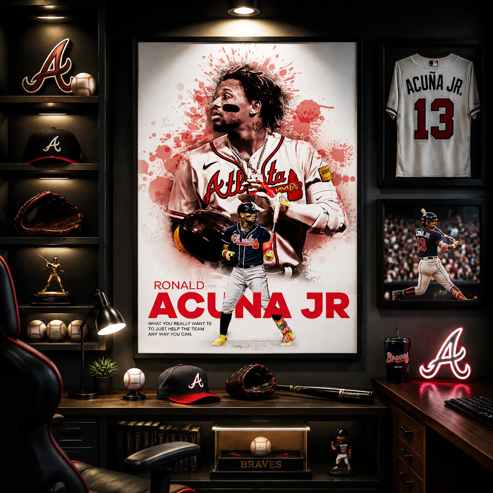 Ronald Acuña Jr. Stretched Canvas Poster, Atlanta Braves MLB Superstar Baseball Art, Fade-Resistant Multi-Size Sports Wall Decor, Fan Gift for Baseball Lovers, Bedroom & Sports Room Accent