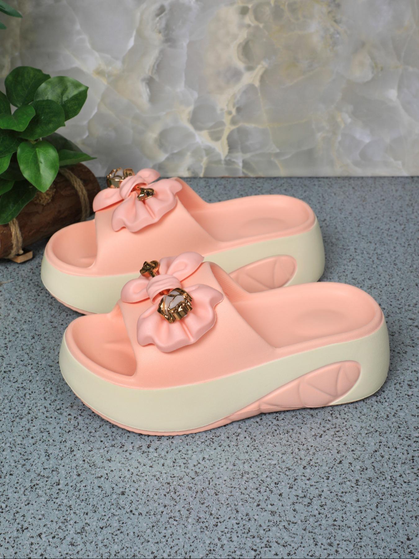 Women's Fashionable Bowknot Design Open Toe Slippers, Casual Comfortable Platform Slippers for Indoor Outdoor Wear, Non-slip Soft Slippers for Daily Wear, Slide Slippers