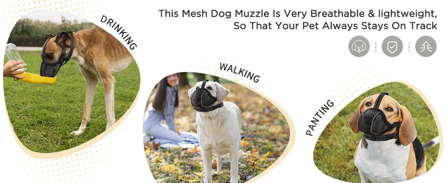 Dog Muzzle,Mesh Soft Muzzle for Small Medium Large Sized Dogs, Breathable Reflective Adjustable Puppy Muzzles with Collar for Scavenging Grooming Biting Chewing,Allows Panting and Drinking