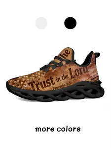 Unisex Sneakers With Retro "Trust in the Lord" Scripture Print, Light Breathable Anti-slip Cushioned Thick Sole, Trendy All-match Footwear for Daily Trips & Outdoor Outfits